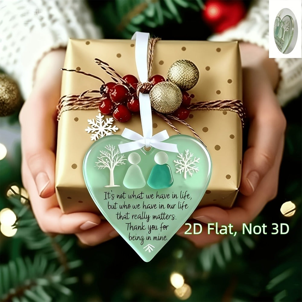 Acrylic Heart Friendship Ornaments 15 Pack – Heart-Shaped Sea Hanging Decor with Inspirational Quote, Christmas Tree Ornaments