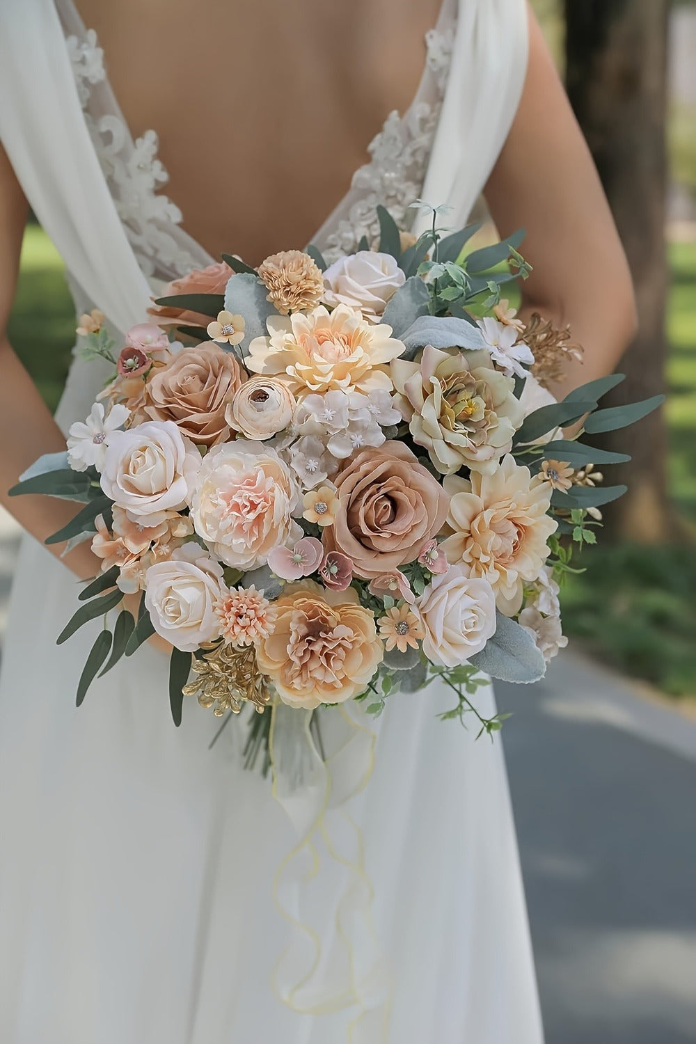 Artificial Flowers Champagne Combo Box with Fabric Blooms, Leafy Wire Stems and DIY Wedding Styling