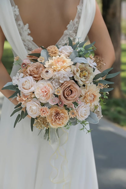 Artificial Flowers Champagne Combo Box with Fabric Blooms, Leafy Wire Stems and DIY Wedding Styling