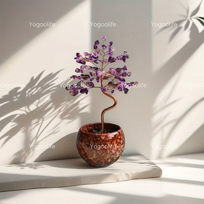 Natural Crystal Gemstone Tree with Ceramic Base 7 Inch Handmade Healing Stone Bonsai Tree for Entryways, Bedrooms and Living Spaces