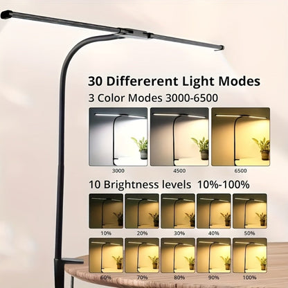 Dual Head LED Desk Lamp Touch Control 3 Color Modes 10 Brightness Levels Flexible Gooseneck for Entryways, Bedrooms and Living Spaces