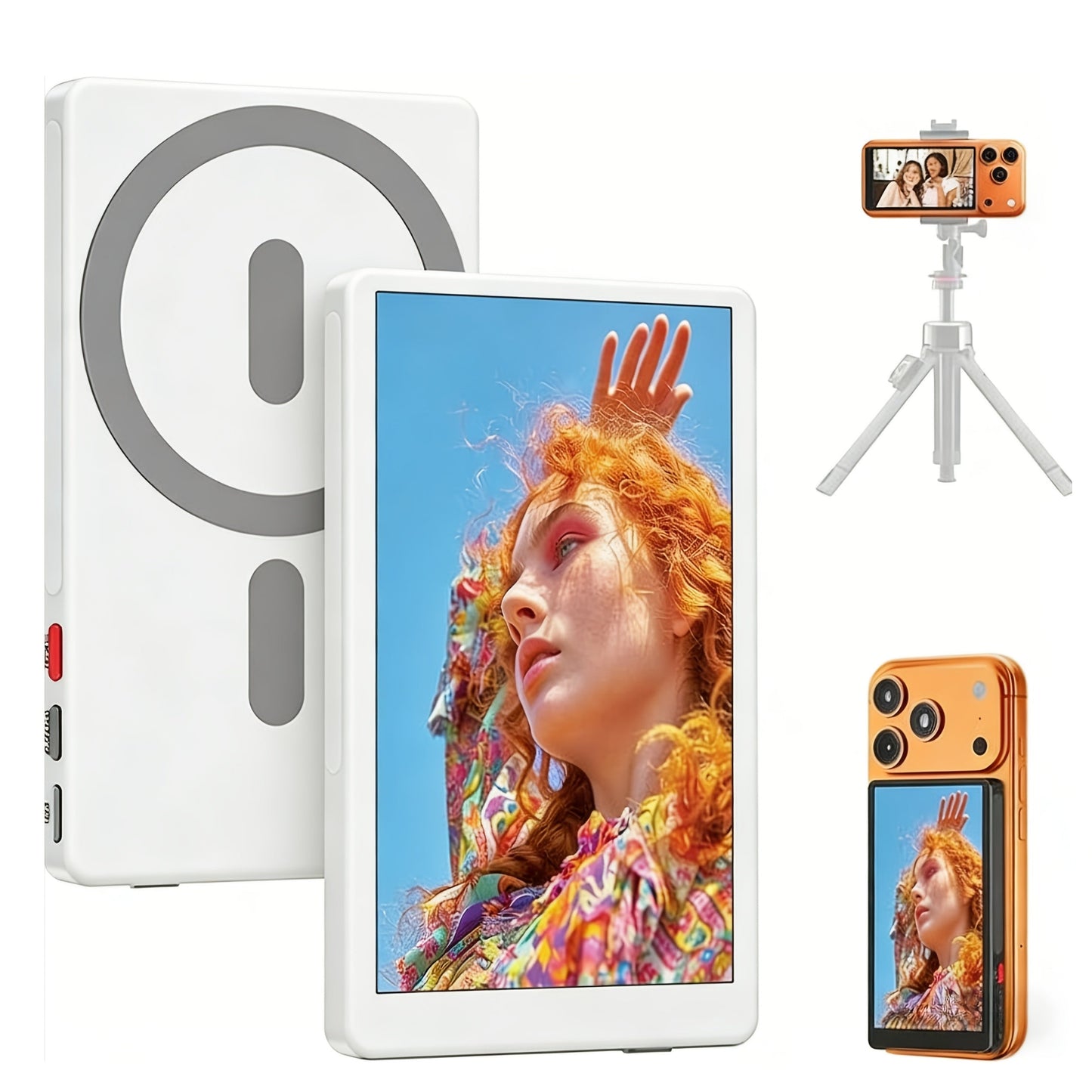 Wireless Selfie Monitor Screen for iPhone Android, 2500mAh Battery, Remote Control, 3-Level Brightness & Wide Screen Mode