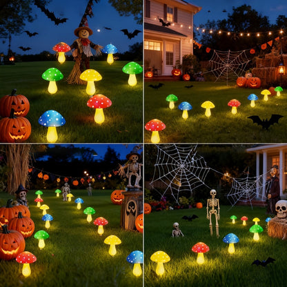 Solar Garden Lights 8-Pack Mushroom Stakes with 8 Modes in Multicolor or Red for Path Decor
