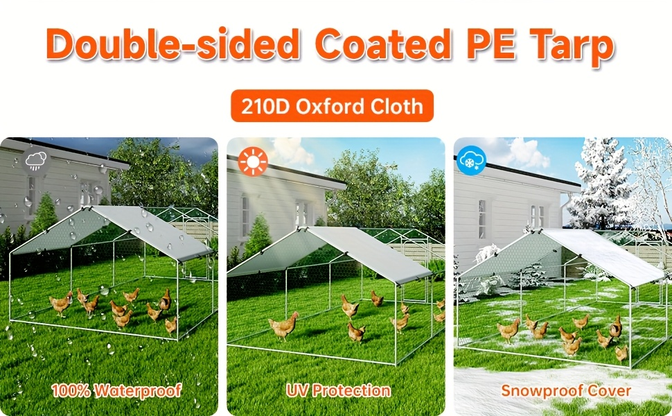 Dog Kennel Outdoor Large Metal Walk-in Chicken Run Pen Poultry Cage with Anti-UV Cover Movable Rack for Garden, Patio and Yard Use