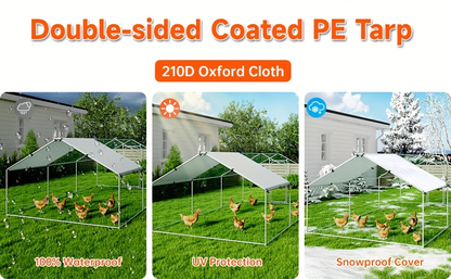 Dog Kennel Outdoor Large Metal Walk-in Chicken Run Pen Poultry Cage with Anti-UV Cover Movable Rack for Garden, Patio and Yard Use