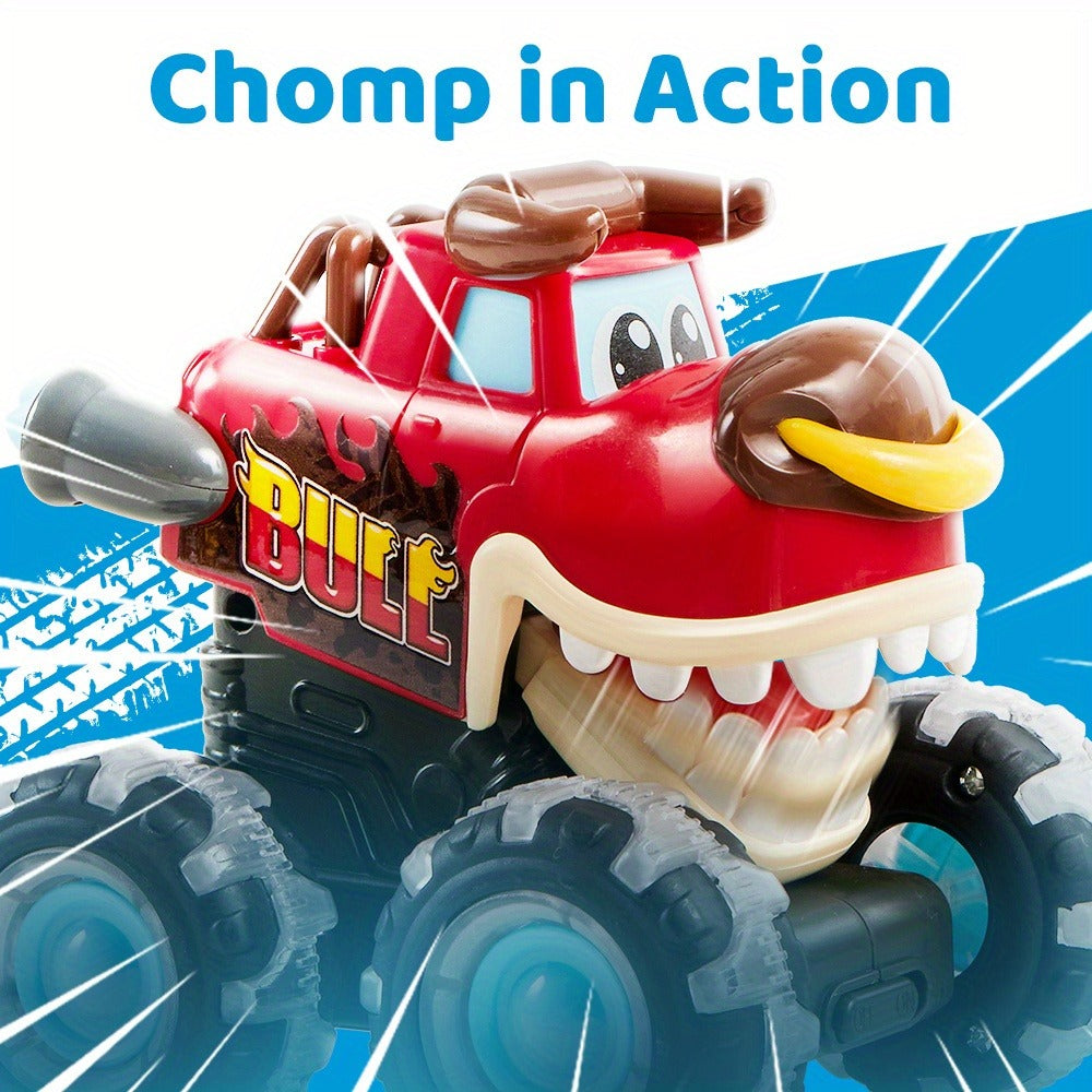 Monster Truck Toys for Toddlers 3-Pack LED Light Up Wheels Press & Go Animal Trucks Shark Bull Dinosaur