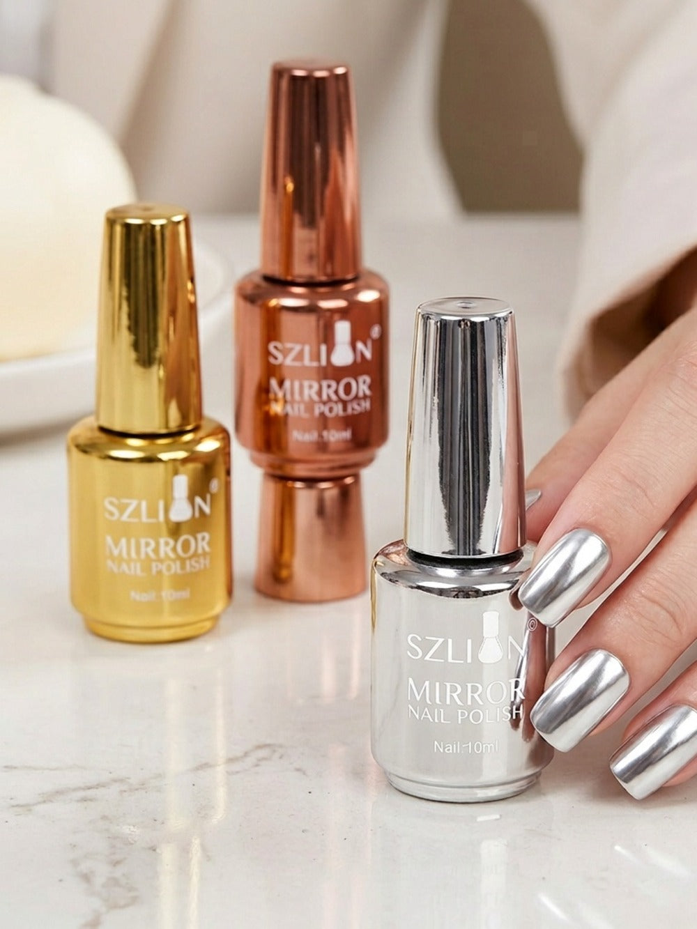 Chrome Nail Polish Set 12 Colors Mirror 3D Metallic Effect with Built-in Fine Brush – Long-Lasting Metal Paint for Salon & DIY Nail Art