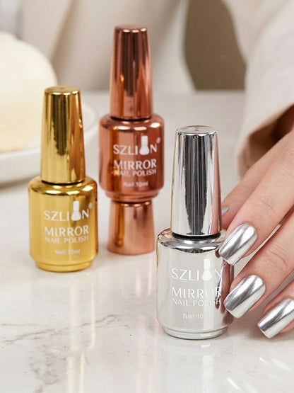 Chrome Nail Polish Set 12 Colors Mirror 3D Metallic Effect with Built-in Fine Brush – Long-Lasting Metal Paint for Salon & DIY Nail Art