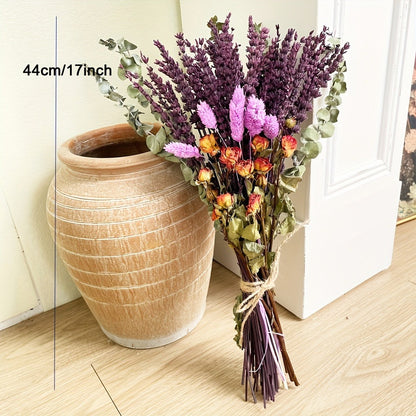 Mixed Lavender Bouquet with Eucalyptus, Dried Rose and Bunny Tails in Two Purple or Lilac Colorways