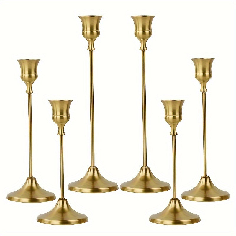 Metal Bell Candlestick Holders Set, Vintage Copper & Black Taper Candle Holders for Wedding Centerpieces