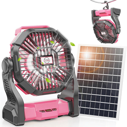 Rechargeable Camping Fan 20000mAh with Misting, Power Bank, RGB Light, 4 Speeds & Tent Hook for Outdoor Use