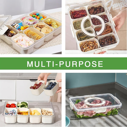 Storage Containers with Lids, Snack Tray Two-Pack with Four or Eight Removable Compartments and Snap Lids