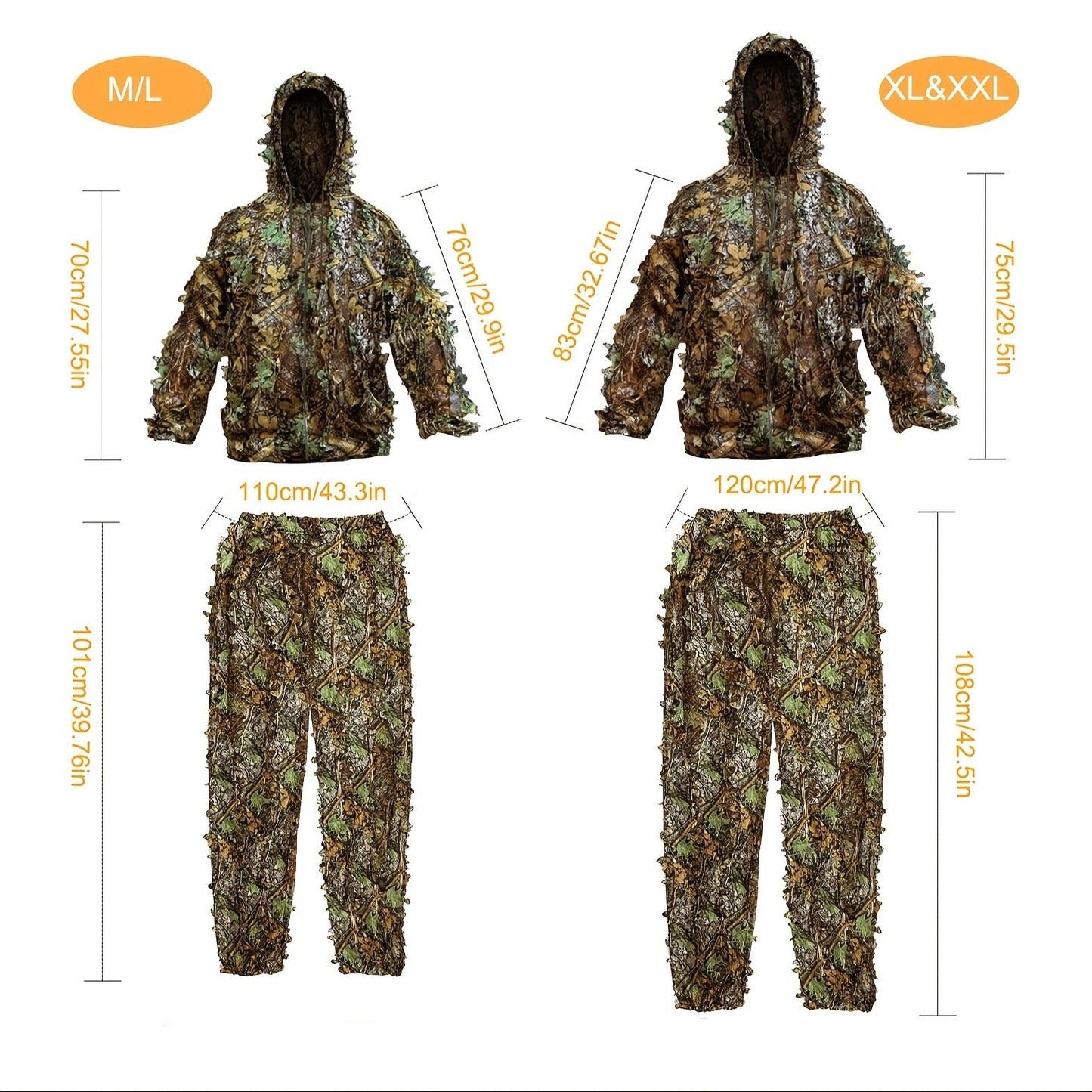 3D Leaf Ghillie Suit Lightweight Camouflage Hunting Suit for Men Women – Full Body Camo Outfit for Wildlife Photography, Birdwatching