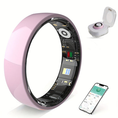 N-Style Smart Ring with Screenless Sensor Design, Charging Case, Black, Pink or White Finish and Sizes 7–13