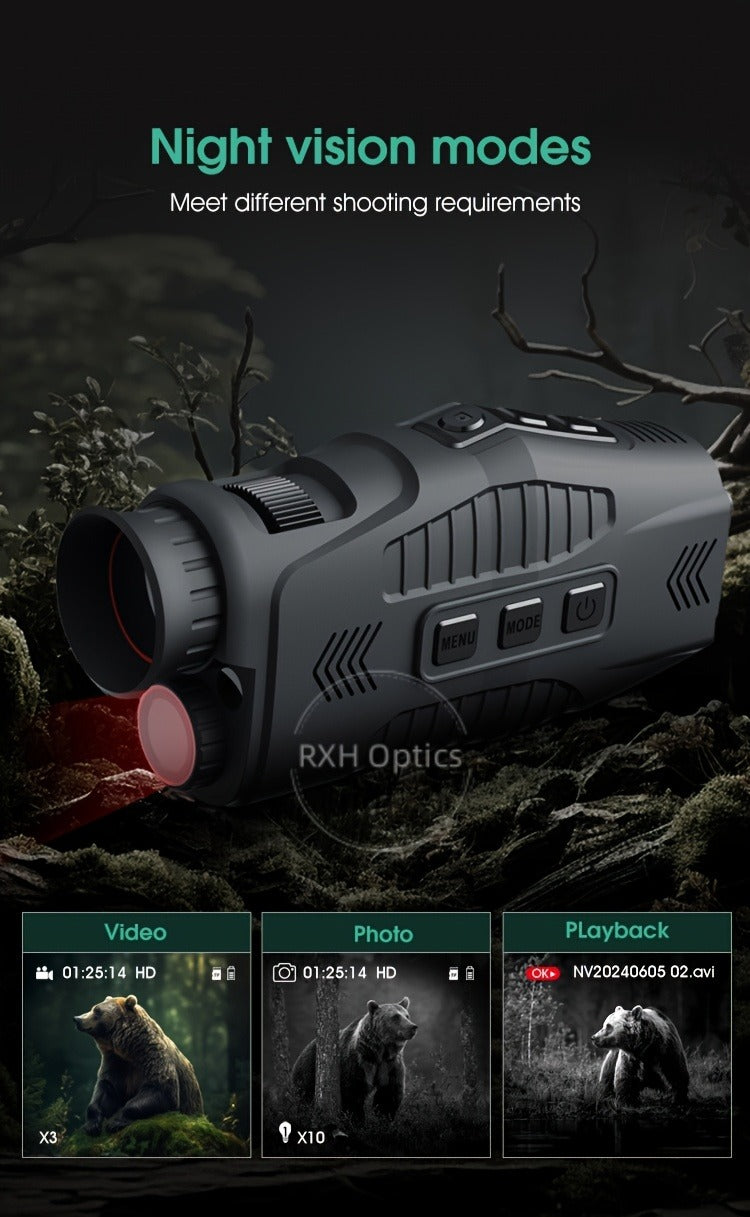 Night Vision Monocular with 850nm IR Illuminator, 5X Digital Zoom 2.5K FHD Camera 1.54" Display, Infrared Night Vision Scope for Hunting