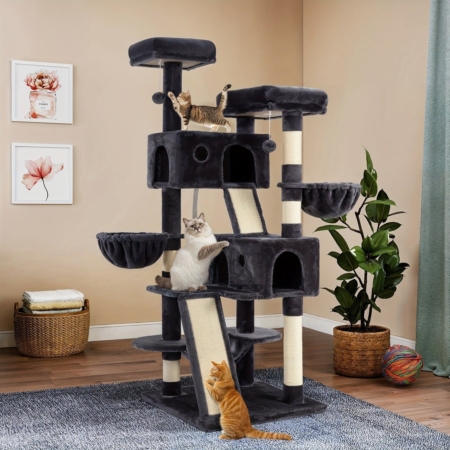 Multi-Level Cat Tree in 36-, 65-, 68- or 81-Inch Heights with Perches, Condo, Hammock and 30 Color, Pattern or Layout Options