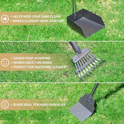 Dog Pooper Scooper Set – Stainless Steel Tray & Rake with Adjustable Long Handle, Rust-Proof Durable Pet Waste Removal Tool, Easy to Clean
