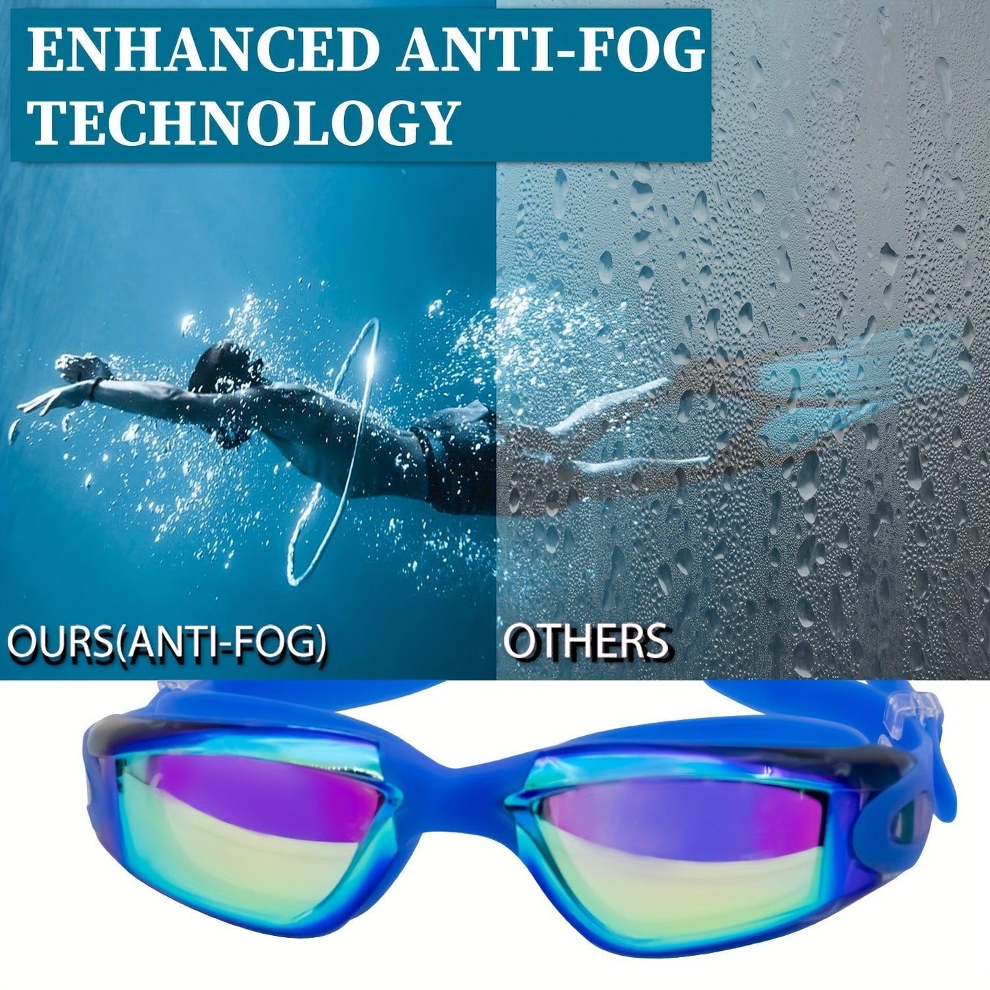 Two-Pack Mirrored Swim Goggles with Adjustable Split Straps and Black-White or Red-Blue Color Sets
