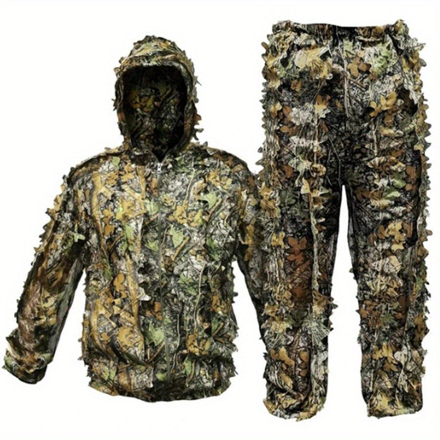 Ghillie Suit 3D Camo Hunting Set – Lightweight Breathable Hooded Camouflage Jacket & Pants for Deer Hunting Sniper Airsoft & Wildlife