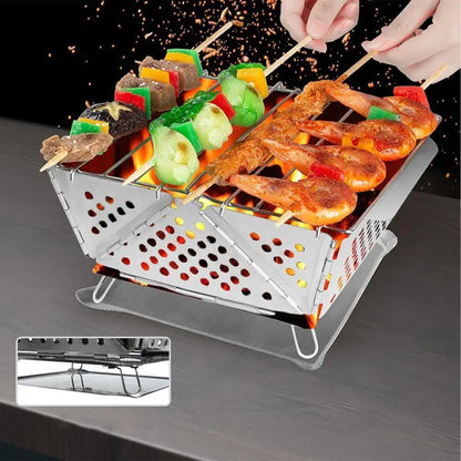 Wood Burning Camp Stove Portable Stainless Steel, Mini Folding Charcoal BBQ Grill, Camping Wood Stove Burner