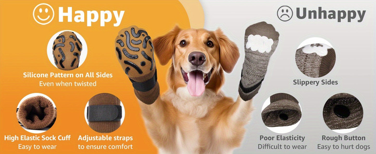 Non-Slip Dog Socks Double-Sided Grip Paw Protector with Adjustable Straps – Anti-Lick Dog Booties for Hardwood Floors