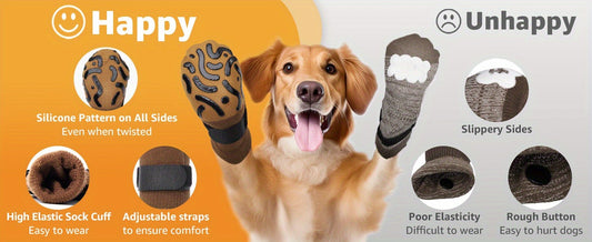 Non-Slip Dog Socks Double-Sided Grip Paw Protector with Adjustable Straps – Anti-Lick Dog Booties for Hardwood Floors