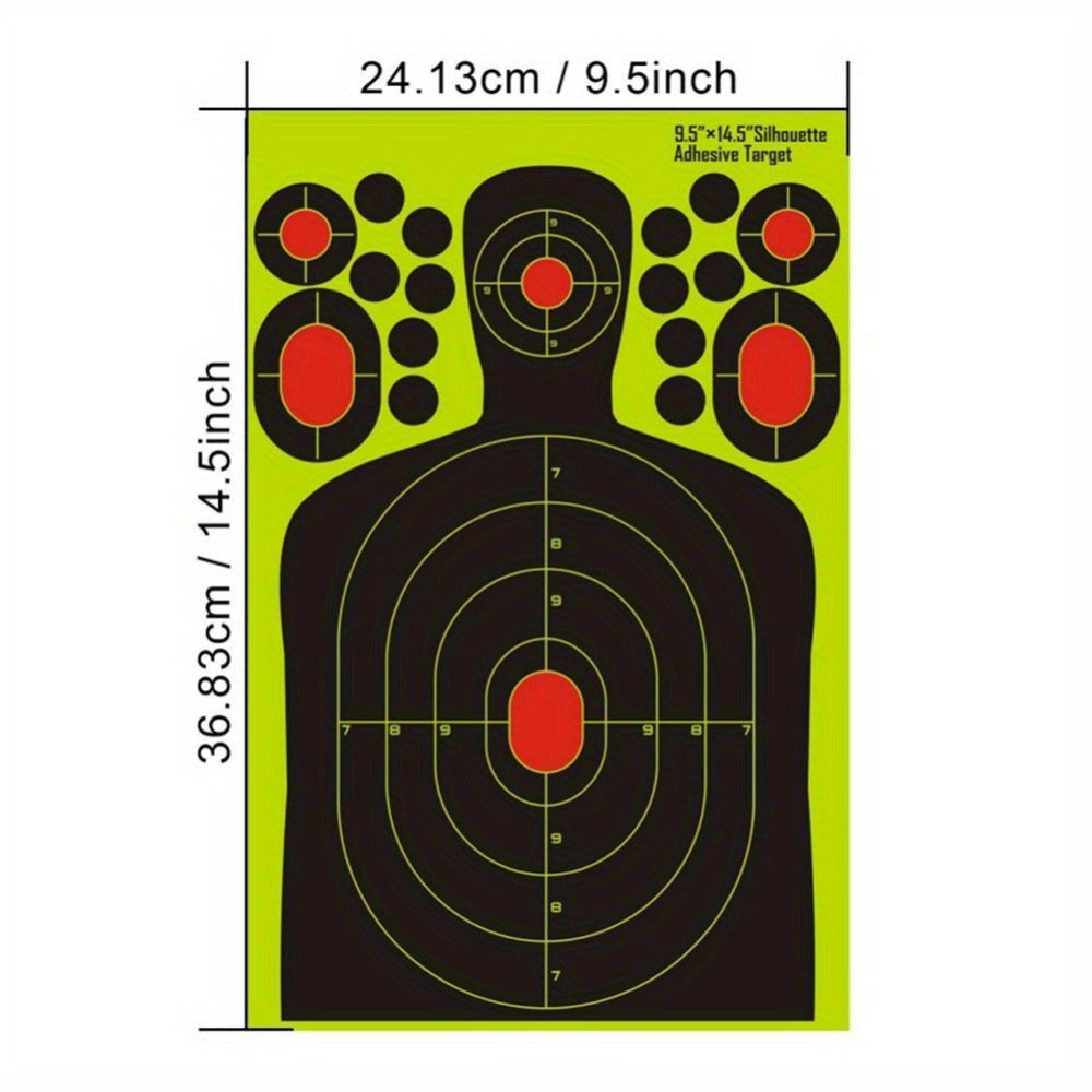 Splatter Shooting Targets Human Silhouette 20 Pack – Reactive Glow Fluorescent Paper Range Targets for Pistol