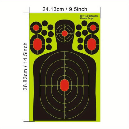 Splatter Shooting Targets Human Silhouette 20 Pack – Reactive Glow Fluorescent Paper Range Targets for Pistol
