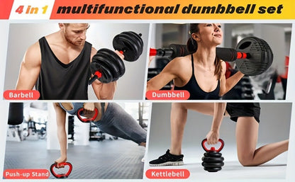 Free Weight Set 4-in-1 Adjustable Dumbbells 20–90LBS – Converts to Kettlebell, Barbell & Push-Up Stand, Double Nuts Non-Slip Bar for Home