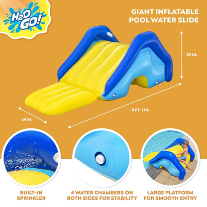 Inflatable Pool Water Slide Giant, 97x49x39 Inch Backyard Waterslide with Built-In Sprinkler, 4 Water Chambers for Stability