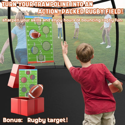 Outdoor Trampoline with Safety Enclosure Net Football Toss Game 8 10 12 14FT Round Backyard Trampoline for Kids Adults Indoor Outdoor Party