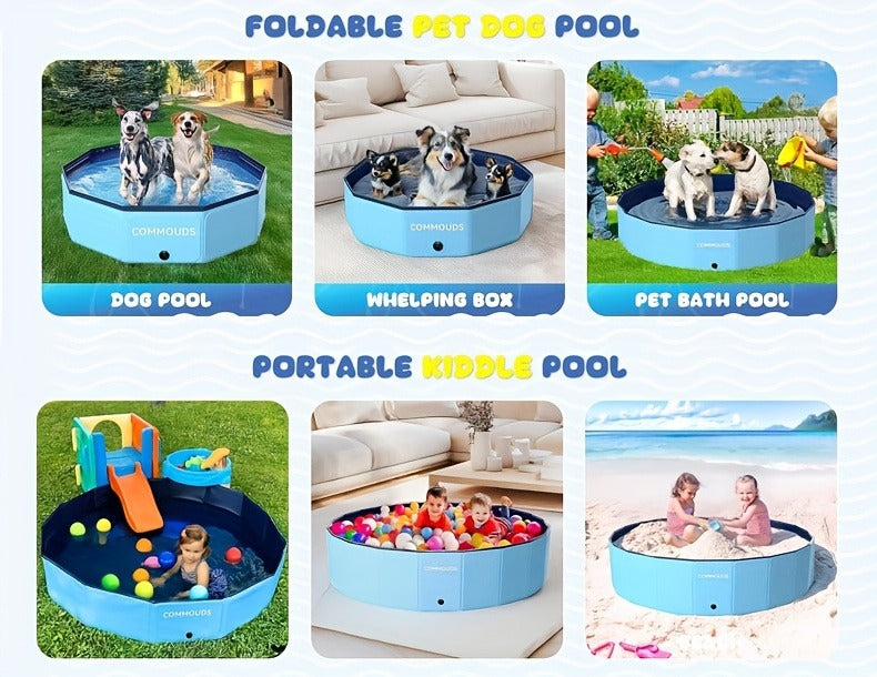 Foldable Dog Pool, Portable Hard Plastic Pet & Kids Swimming Pool, Anti-Slip Collapsible Bathtub for Indoor Outdoor Backyard Use