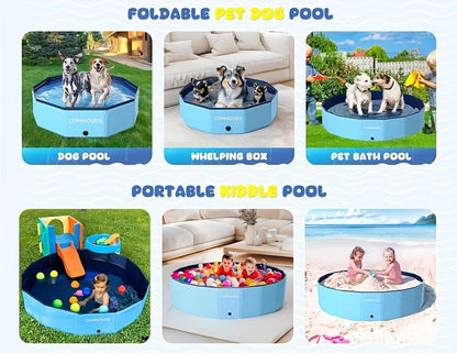Foldable Dog Pool, Portable Hard Plastic Pet & Kids Swimming Pool, Anti-Slip Collapsible Bathtub for Indoor Outdoor Backyard Use
