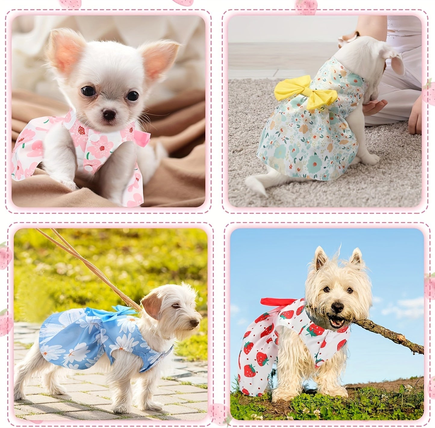 Dog Dress Floral Princess Bow – Cute Puppy Summer Dress for Small Dogs & Cats, Pink & Red Pet Dog Skirt with Bow Decoration