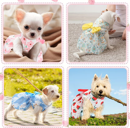 Dog Dress Floral Princess Bow – Cute Puppy Summer Dress for Small Dogs & Cats, Pink & Red Pet Dog Skirt with Bow Decoration