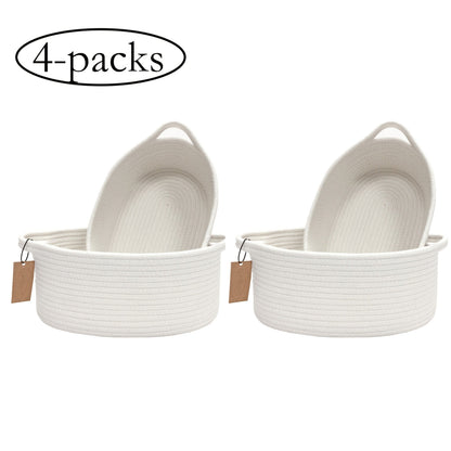 Cotton Rope Storage Baskets with Handles in 2- or 4-Pack Oval Color Options for Shelves and Rooms