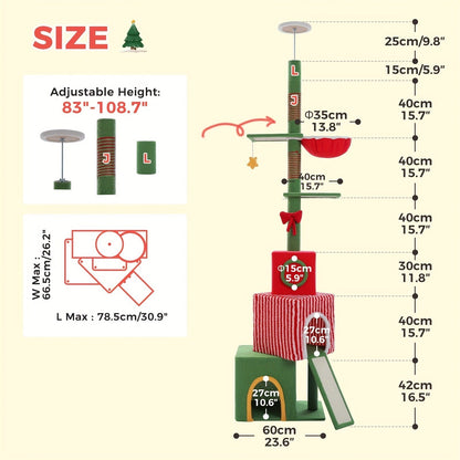 90-107.9-Inch Floor-to-Ceiling Cat Tree with Four Platforms, Tension Post and Five Style Options