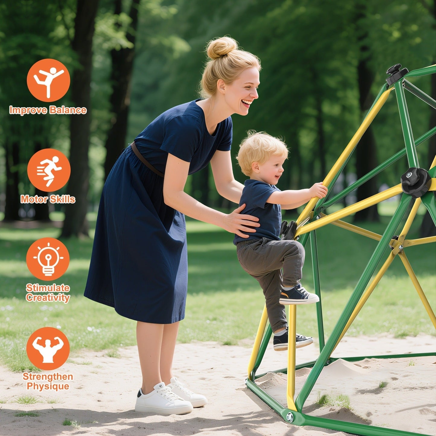 10FT Kids Climbing Dome with Hammock Swing Disc Swing Backyard Jungle Gym Steel Frame Outdoor Play Equipment 1000 LBS Capacity Gift for Boys