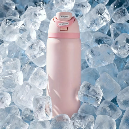 32oz Stainless Steel Water Bottle with Flip-Up Drinking Spout, Cleaning Brush and Five Solid Colors