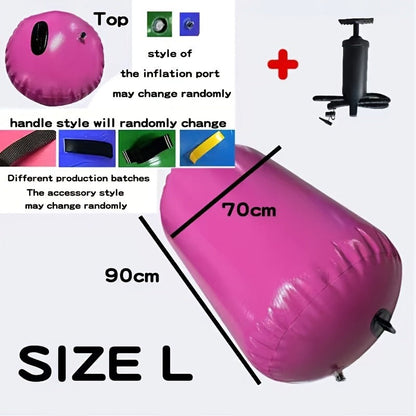 Inflatable Gymnastics Air Barrel Roll with Handle & Air Pump – Circular Air Cushion Tumbling Mat for Home Gym, Yoga