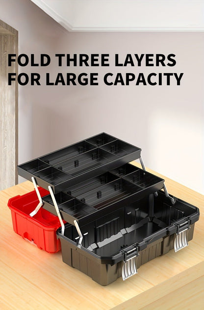 Portable Toolbox Organizer with Tray & Dividers – 17/21 Inch Heavy-Duty 3-Layer Folding Tool Storage Box for Home, Garage & Workshop