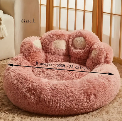 Bear-Paw Round Plush Pet Bed in Coffee, Pink or Gray with Four Weight-Labeled Size Options