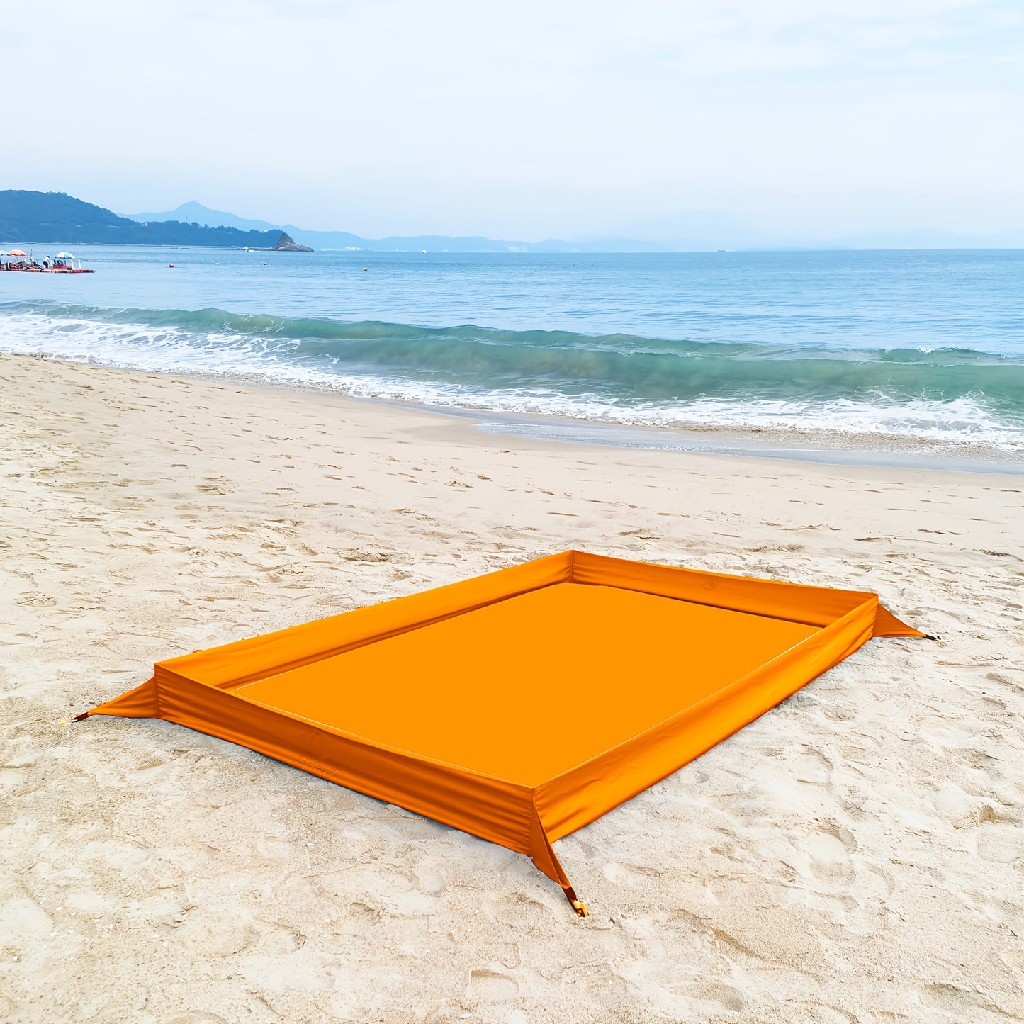 Sand-Wall Beach Mat with Four Stakes and Carry Bag, 140 x 220cm in Six Printed Styles for Outdoor Picnics