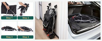 3-Wheel Pet Stroller for Small & Medium Dogs Cats – Foldable Jogger Stroller with Weather Cover, Storage Basket & Cup Holder