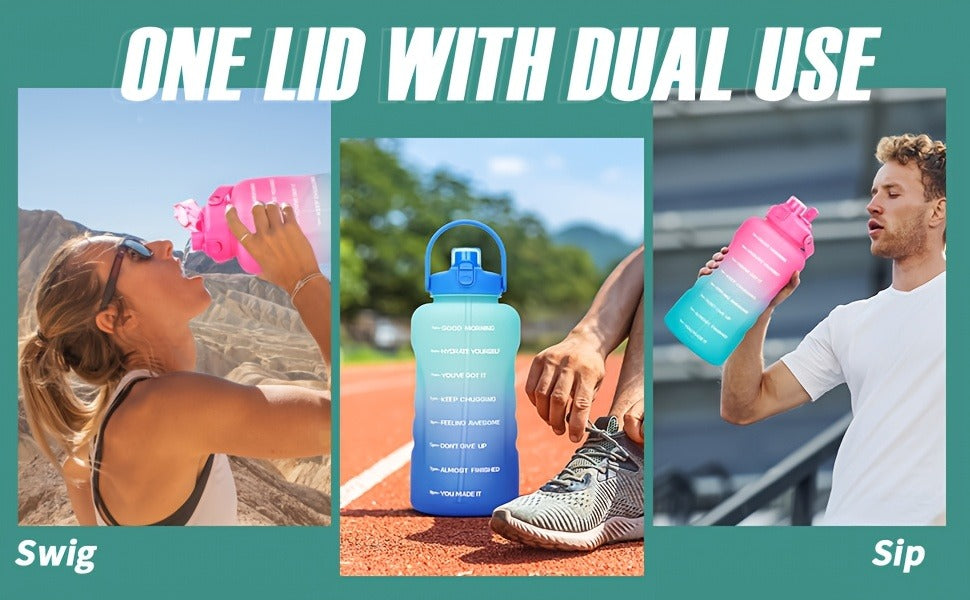 128oz Water Bottle Jug with Time Markers, Handled Flip-Top Straw Lid and Seven Color Treatments