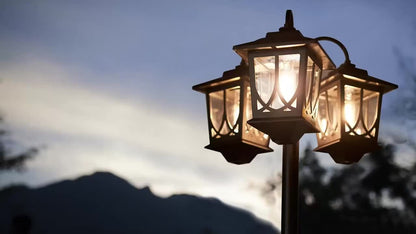 Three-Head Solar Lamp Post, Up to 73 Inches with Four Height Settings and 3000K Light Label