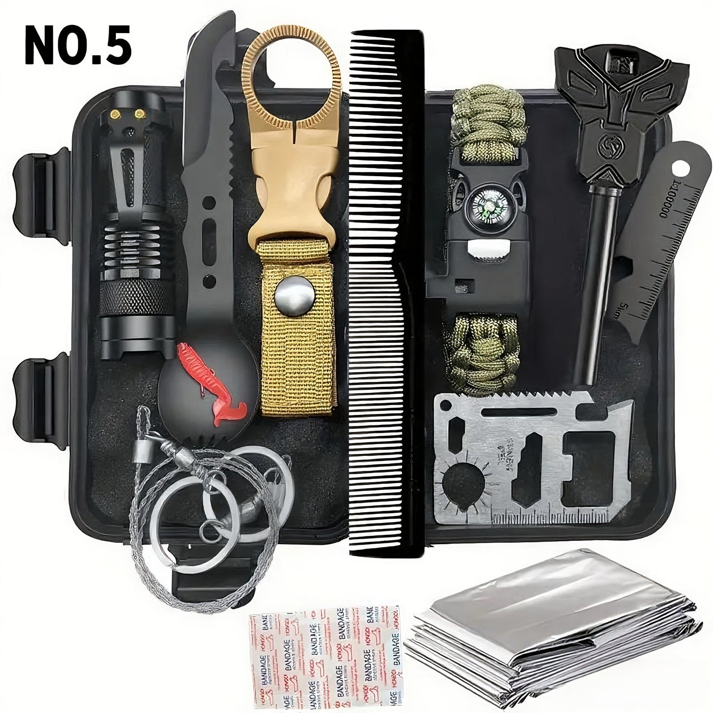 Tactical Survival Kit Multi-Tool Box – Emergency Outdoor Gear with Magnesium Fire Starter, Flint & First Aid Supplies for Camping, Hiking