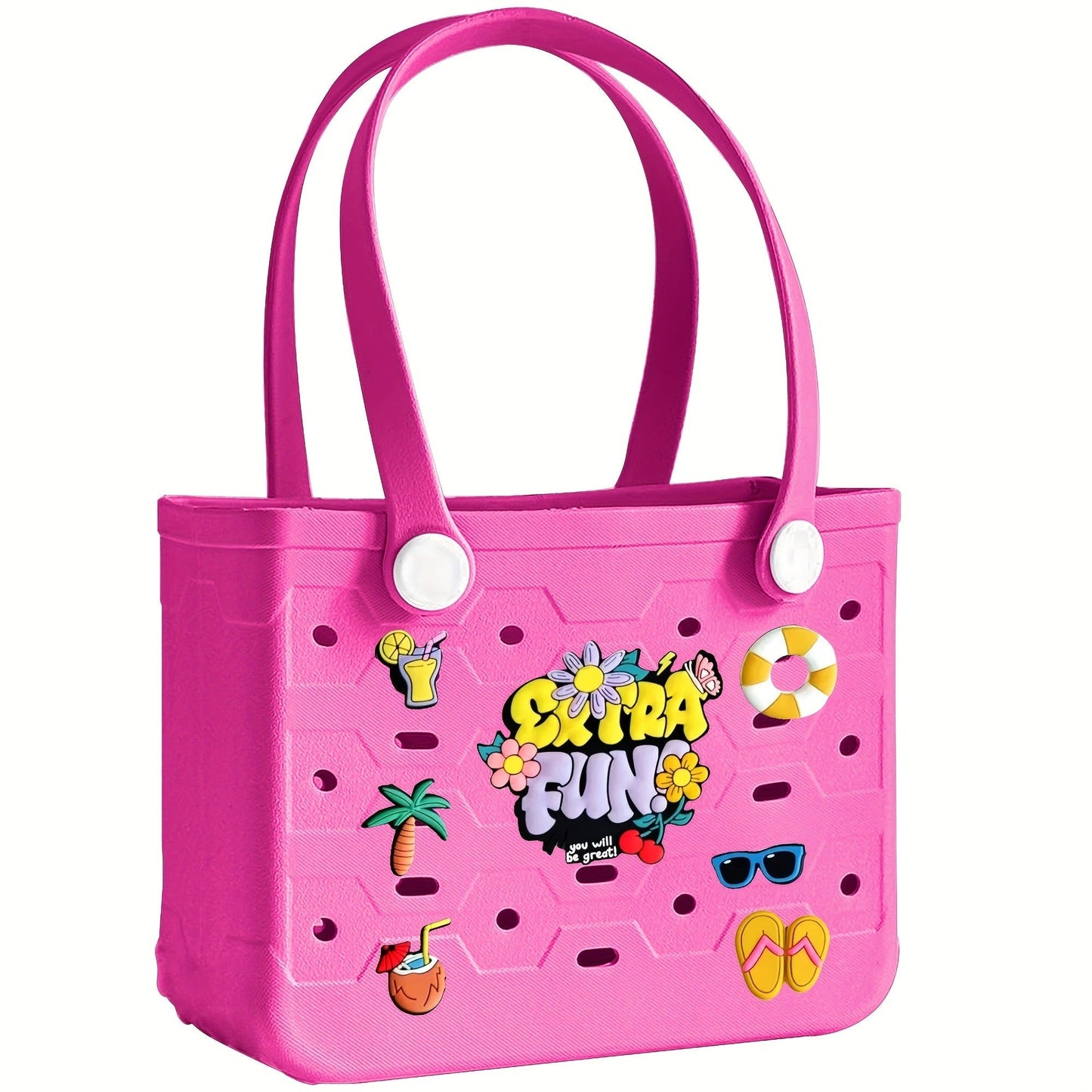 EVA Beach Bag for Women with Drainage Holes Waterproof Tote Bag Summer Outdoor Camping Shopping Travel Bag with Cute Decorations