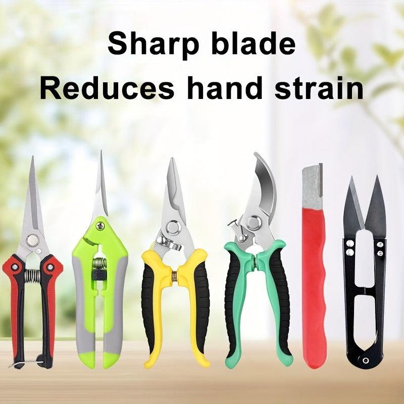 Pruning Shears 6-Piece Set, Stainless Steel Garden Scissors Anti-Slip Handle, Fruit Picking Lawn Bonsai Branch Cutting Tool Gift