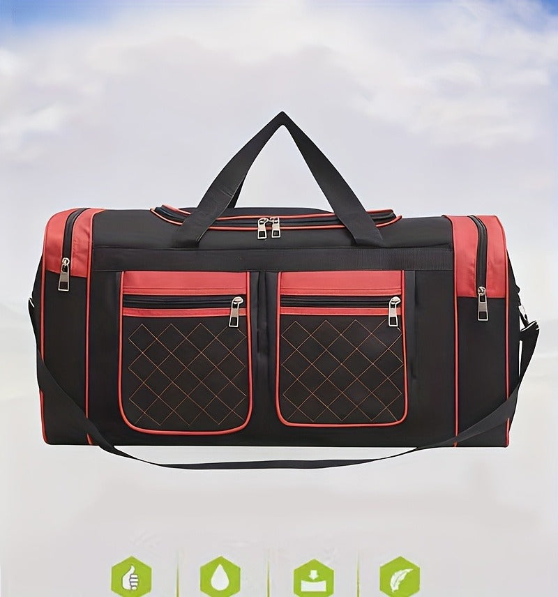 Gym Duffel Bag Large Capacity Travel Bag for Men Women Heavy Duty Polyester Multi Pocket Adjustable Shoulder Strap Zipper Closure
